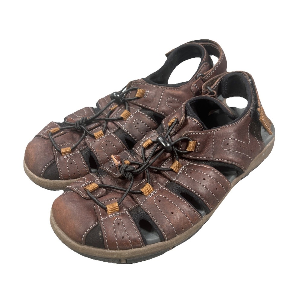 Clarks Brixby Shoes Cove Brown Leather Casual Slip On Sandals Mens 10 Comfort